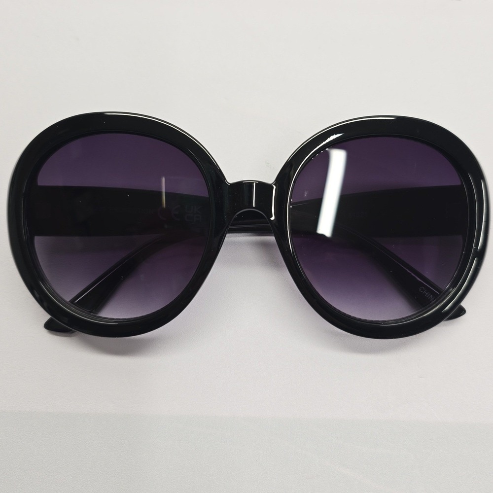 NEW‎ Black Oversized Round Sunglasses Gradient Purple Lens Retro Mod Style